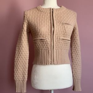 H&M Beige Wool Blend Knit Sweater, zip front styling with pockets , size S